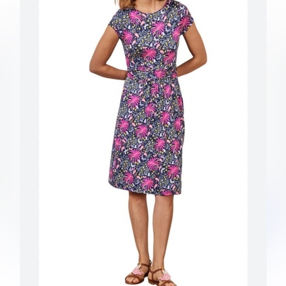 Boden Amelie Jersey Dress Navy Tropical Print Size 4P - Picture 1 of 7